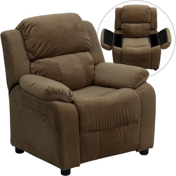 Flash Furniture Charlie Deluxe Padded Contemporary Brown Microfiber Kids Recliner with Storage Arms, BT-7985-KID-MIC-BRN-GG