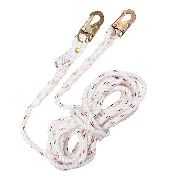 KStrong 25 ft. Vertical White Polydac Rope Lifeline with Snap Hooks at Both Ends, UFR210025