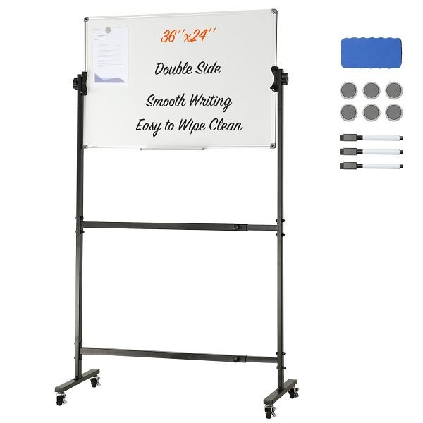 VEVOR Rolling Magnetic Whiteboard, Double-sided Mobile Whiteboard 36x24 Inches, BBYCDL3624ABSW8OMV0