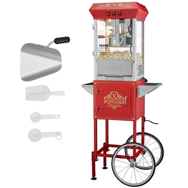 VEVOR Popcorn Popper Machine 8 Oz Popcorn Maker with Cart 850W 48 Cups Red, CSBMHJ8OZ850W171EV1