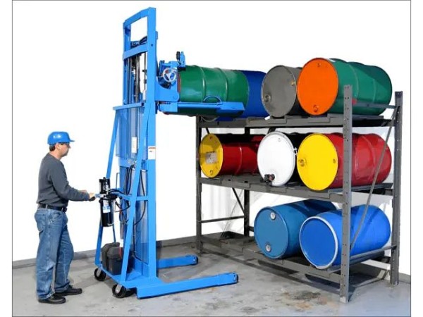 MORSE Morstak Drum Racker, 102", AC Power Lift & Tilt, 55-Gallon Rimmed Poly or Steel Drum, 800 Lbs. Capacity, 620-110
