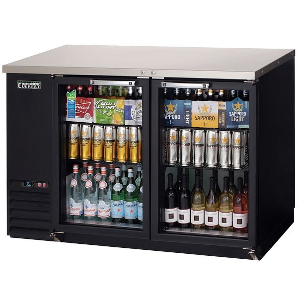 Everest Refrigeration 2 Glass Door Back Bar Cooler, 48" - Black Exterior, EBB48G