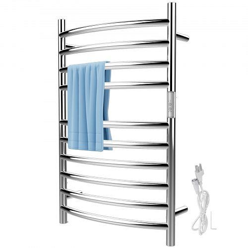 VEVOR Heated Towel Rack Towel Heater Warmer 10-Bar Mirror Polished Steel Curved, MJJRJPG10110VQIKBV1
