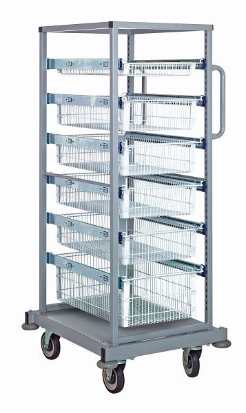 Quantum Storage Systems Partition Store Single Bay Cart with wire baskets, 25"W x 29-1/2"D x 58-1/2"H, white finish, PS-SBC58-6WB