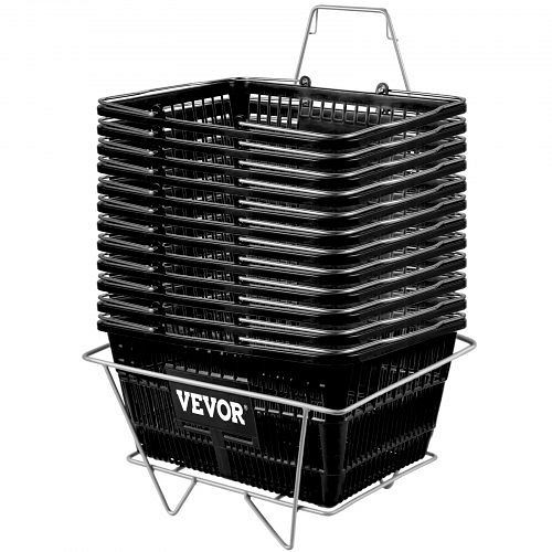VEVOR Shopping Basket Store Baskets 16.9" x 11.8" with Iron Handle 12 Pieces Black, TSBGWLDZJHS12WZDNV0