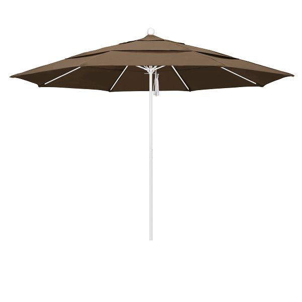 California Umbrella 11' Venture Series Patio Umbrella, Matted White Aluminum Pole, Pulley Lift, Sunbrella 1A Cocoa Fabric, ALTO118170-5425-DWV