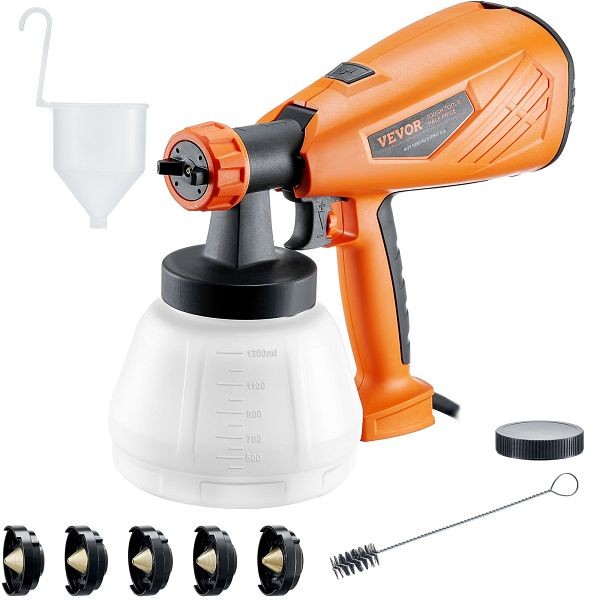 VEVOR 700W Electric Paint Sprayer with 1300ml Container - HVLP Spray Gun with 5 Copper Nozzles - Ideal for Home Interior, Exterior, SCSPQJHVLP50068AAV1