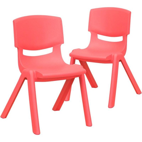 Flash Furniture Whitney 2 Pack Red Plastic Stackable School Chair with 12" Seat Height, 2-YU-YCX-001-RED-GG