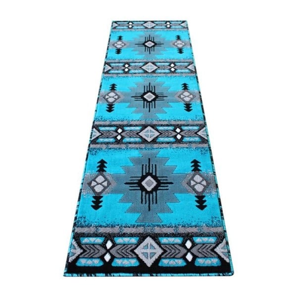 Flash Furniture Mohave Collection 2' x 7' Turquoise Traditional Southwestern Style Area Rug - Olefin Fibers with Jute Backing, ACD-RGC318-27-TQ-GG