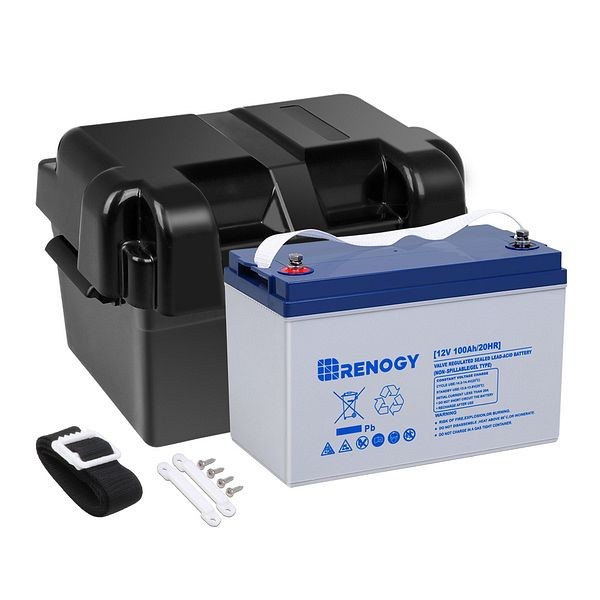 Renogy 12V 100Ah Deep Cycle Hybrid GEL Battery w/ Battery Box, RBT100GEL12B