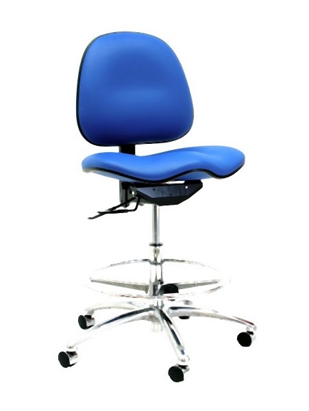 GK Chairs Cleanroom Task Bench Height 7 Series Chair, Blue Standard Vinyl without Arms, C780AT-EA-V523-A28P-R20-01-P