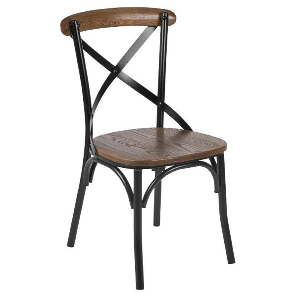 Flash Furniture Advantage X-Back Chair with Metal Bracing and Fruitwood Seat, X-BACK-METAL-FW