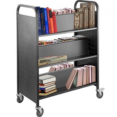 VEVOR Book Cart Library Cart 200lb with Double Sided W-Shaped Sloped Shelves Black, TSGTCSCWXSMHS0001V0