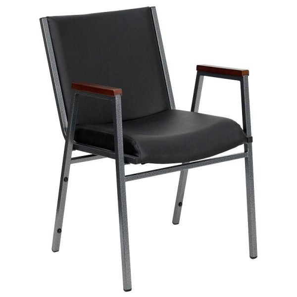 Flash Furniture HERCULES Series Heavy Duty Black Vinyl Stack Chair with Arms, XU-60154-BK-VYL-GG
