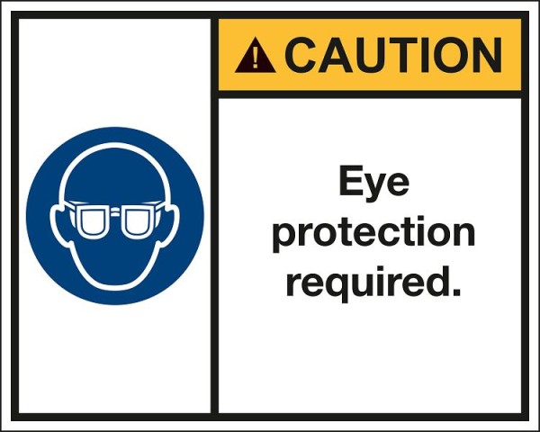 Marahrens Sign Caution Eye protection required, ANSI Z535, vinyl, self-adhesive, Size: 4 x 3 inch, MA0036.004.11