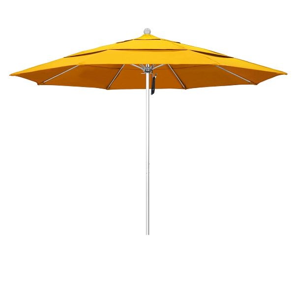 California Umbrella 11' Venture Series Patio Umbrella, Silver Anodized Aluminum Pole, Pulley Lift, Sunbrella 1A Sunflower Yellow, ALTO118002-5457-DWV