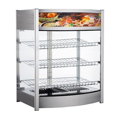 BakeMax 18" Bowed Face Heated Display Case with LED Lighting 120v, BMCBF18