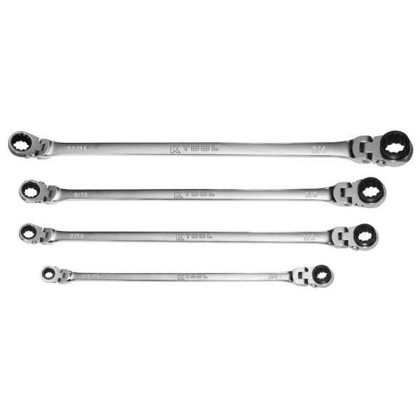 K Tool International 4 pieces SAE Double Box Universal Spline 90 Tooth Reversible Ratchet Wrench, KTIXDRF7