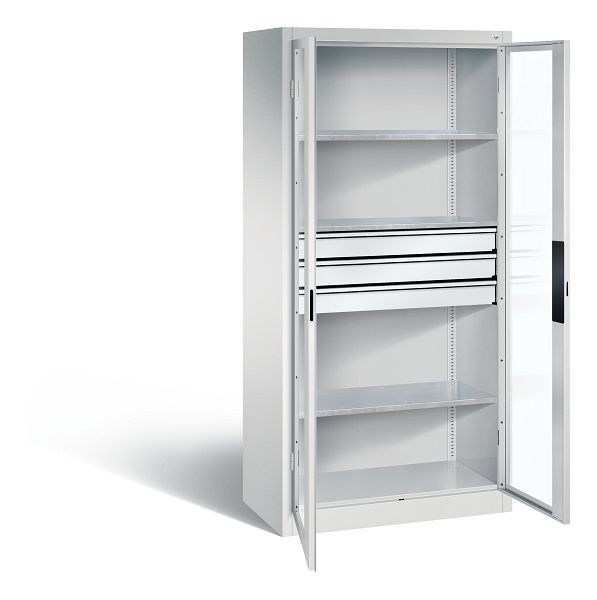 CP Furniture Large-capacity tool cabinet, viewing window, telescopic rail guide, Shelves 2 above, 1 below, H 1950 x W 930 x D 500 mm, 8921-5530