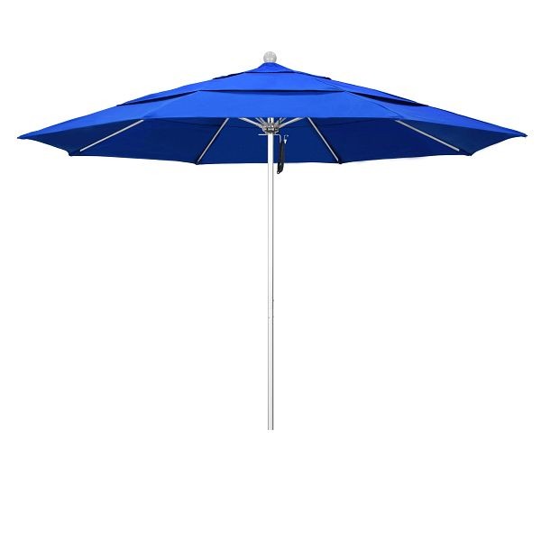 California Umbrella 11' Venture Series Patio Umbrella, Silver Anodized Aluminum Pole, Pulley Lift, Sunbrella 1A Pacific Blue Fabric, ALTO118002-5401-DWV
