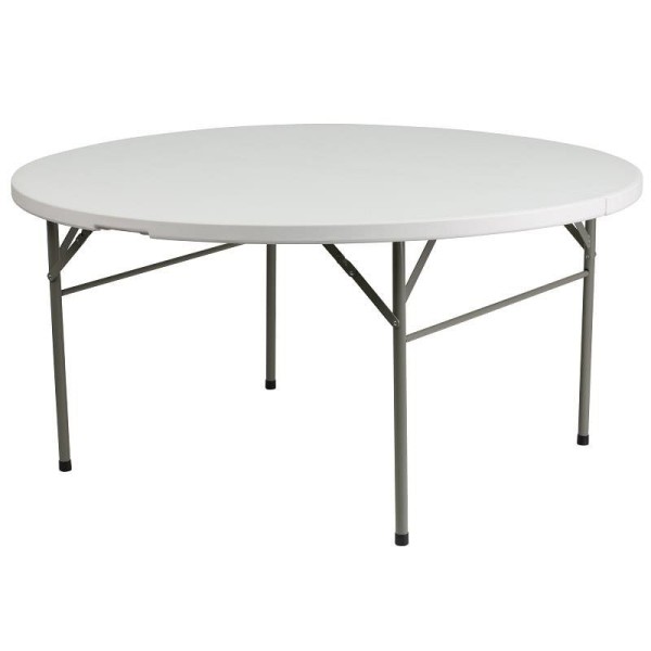 Flash Furniture Scarborough 5-Foot Round Bi-Fold White Plastic Folding Table with Carrying Handle, DAD-154Z-GG