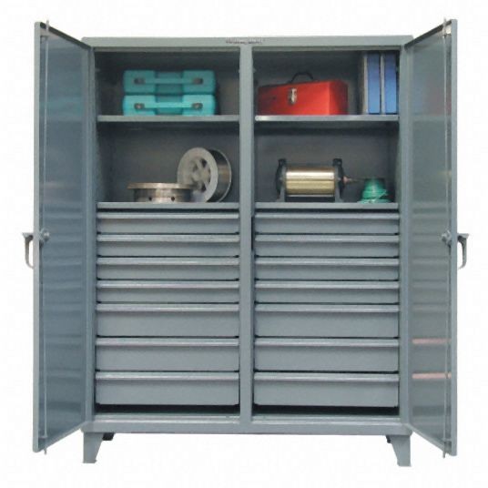 Strong Hold Heavy Duty Storage Cabinet, Dark Gray, 78 in H X 60 in W X 24 in D, Assembled, 4 Cabinet Shelves, 56-DS-244-14DB