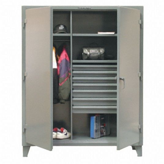 Strong Hold Heavy Duty Pegboard Cabinet, Dark Gray, 78 in H X 48 in W X 24 in D, Assembled, 2 Cabinet Shelves, 46-W-243-7DB-PB