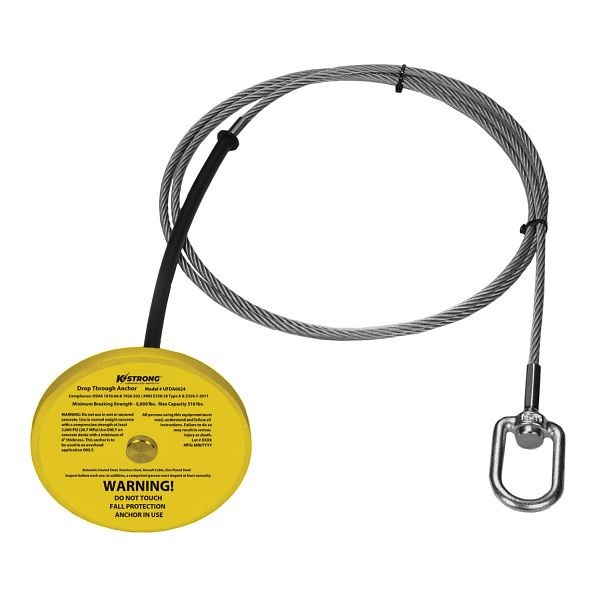 KStrong 5K Drop Thru Anchor with Swivel D-ring - 4” Round Plate with 6' Cable Length, UFDA0472