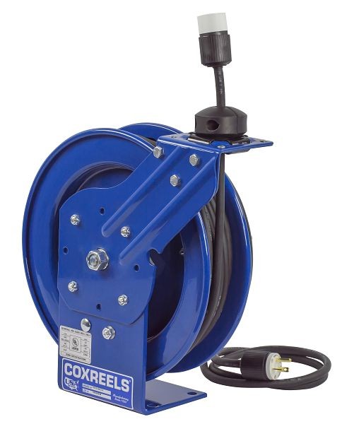 Coxreels Power Cord Spring Rewind Reels: Single Industrial Receptacle, 35' cord, 16 AWG, PC Series, PC13-3516-A