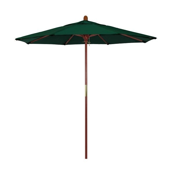 California Umbrella 7.5' Grove Series Patio Umbrella, Wood Pole, Hardwood Ribs Push Lift, Olefin Hunter Green Fabric, MARE758-F08