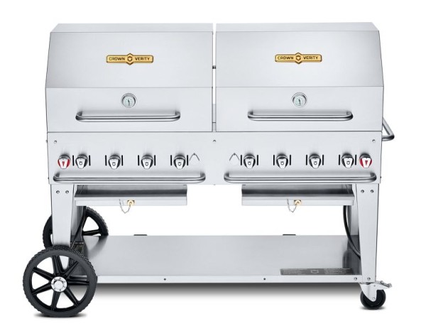 Crown Verity 60" Mobile Grill, Propane with 2x Roll Domes and Bun Rack, CV-MCB-60RDP-LP
