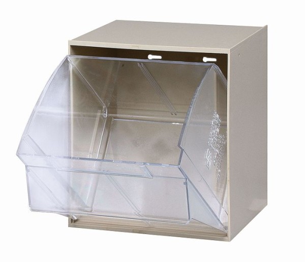 Quantum Storage Systems Tip Out Bin, (1) compartment, opens to a 45° angle, plastic clear container, polystyrene ivory cabinet, QTB301IV