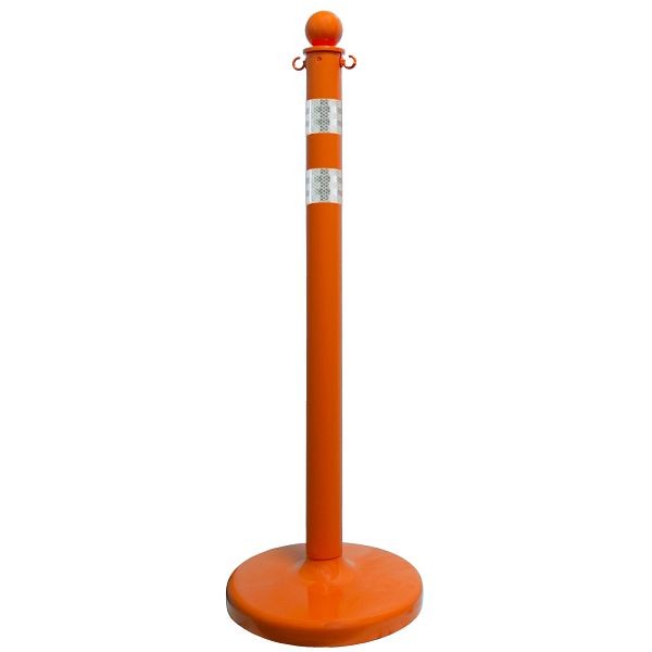 Mr. Chain Reflective Striped Stanchion, Safety Orange, 40-Inch Height, 2.5-Inch Diameter Pole, Quantity of pieces: 2, 96478-2