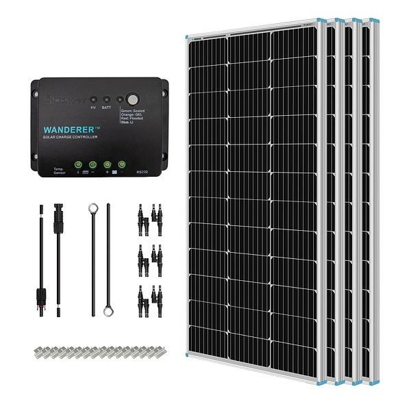 Renogy 400 Watt 12 Volt Solar Starter Kit, RNG-KIT-STARTER400D-WND30