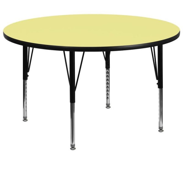 Flash Furniture Wren 60'' Round Yellow Thermal Laminate Activity Table - Height Adjustable Short Legs, XU-A60-RND-YEL-T-P-GG