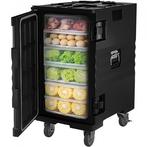 VEVOR Insulated Food Pan Carrier Front Load Catering Box with Wheels 109qt Black, SPBW120-A120LNMK6V0