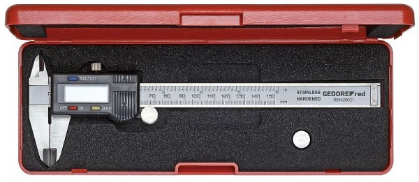 GEDORE red Digital calliper, mm/inch display, Measuring range: 153 mm, 6", outer/inner/step/depth measurement, R94420021, 3301430