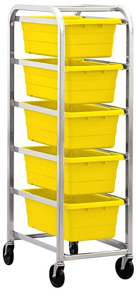 Quantum Storage Systems Tub Rack, mobile, 60 lb. weight capacity per bin, end loading, holds (5) TUB2516-8 yellow tubs (included), TR5-2516-8YL