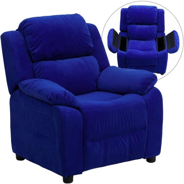 Flash Furniture Charlie Deluxe Padded Contemporary Blue Microfiber Kids Recliner with Storage Arms, BT-7985-KID-MIC-BLUE-GG