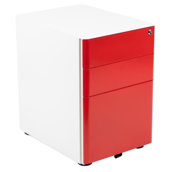 Flash Furniture Warner Modern 3-Drawer Mobile Locking Filing Cabinet, Anti-Tilt Mechanism & Drawer, White with Red Faceplate, HZ-CHPL-02-RED-WH-GG