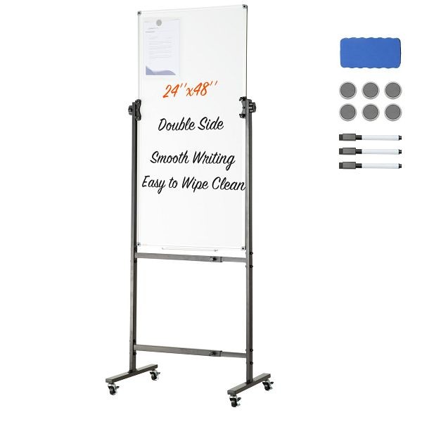 VEVOR Rolling Magnetic Whiteboard, Double-sided Mobile Whiteboard 24x48 Inches, BBYCDL2448ABSEKQAV0