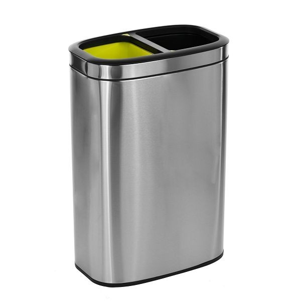 Alpine 40 L / 10.5 Gal Stainless Steel Slim Open Trash Can Dual Compartment, Brushed Stainless Steel, ALP470-R-40L