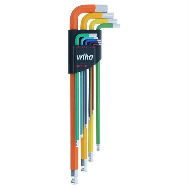 WIHA Tools Color Coded Ball End Hex L-Keys Set Sizes 1.5, 2, 2.5, 3, 4, 5, 6, 8, 10mm, 66980
