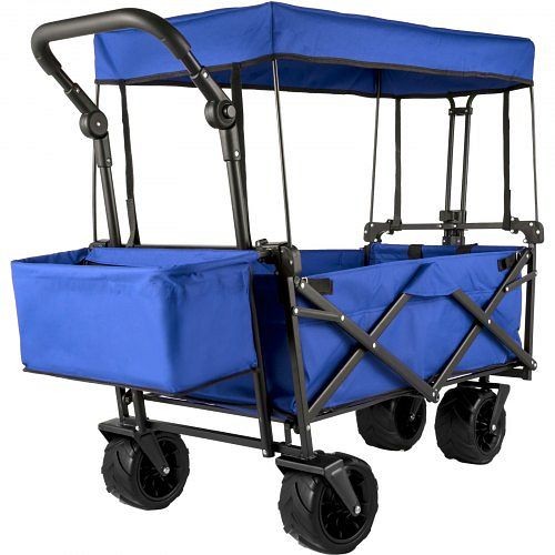 VEVOR Folding Wagon Cart, Collapsible Folding Garden Cart with Shade Beach Utility, Blue, DZDPTC-BUHSKU0001V0