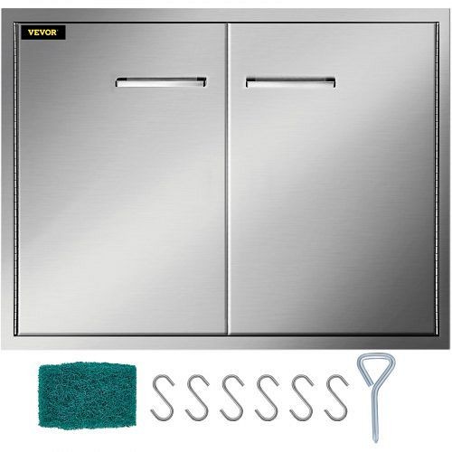 VEVOR Double BBQ Access Door, 33"Wx23"H Outdoor Kitchen Doors, Double Wall Construction Cabinets with Hooks, Brushed Stainless Steel, BXGCGM30433W23H01V0