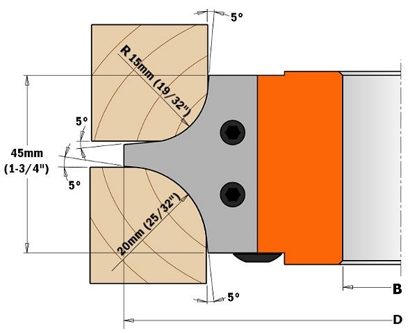 CMT Orange Tools Pair of Knives for Multiradius Cutter Head 45x34.5x2mm, 15/32" Radius, 695.004.12