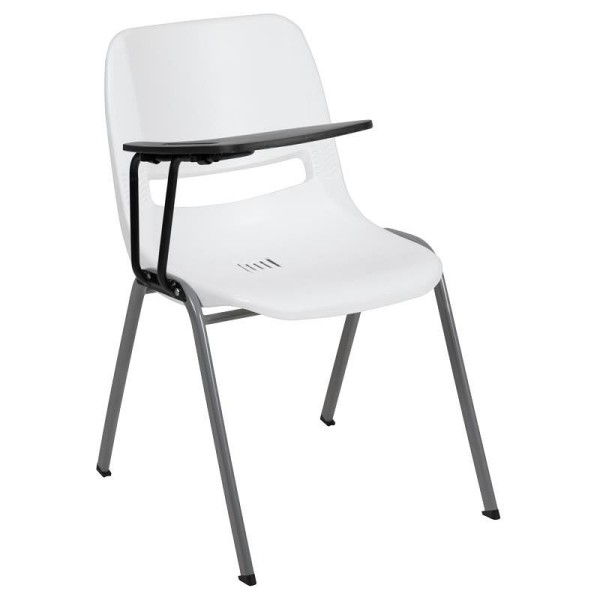 Flash Furniture HERCULES White Ergonomic Shell Chair with Right Handed Flip-Up Tablet Arm, RUT-EO1-WH-RTAB-GG