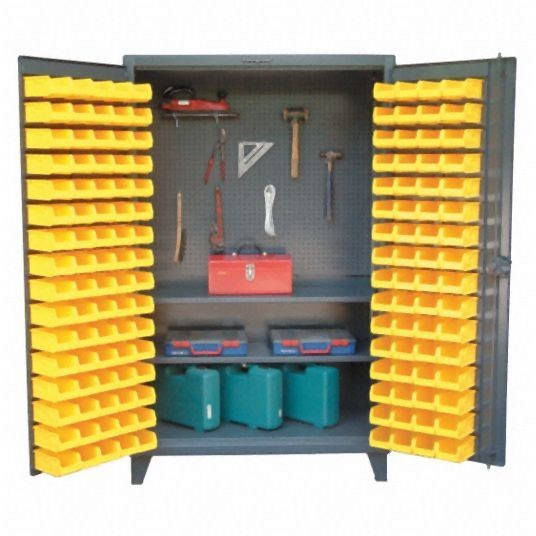 Strong Hold Pegboard Bin Cabinet, Total Number of Bins 144, 2 Cabinet Shelves, 46-BSPB-242