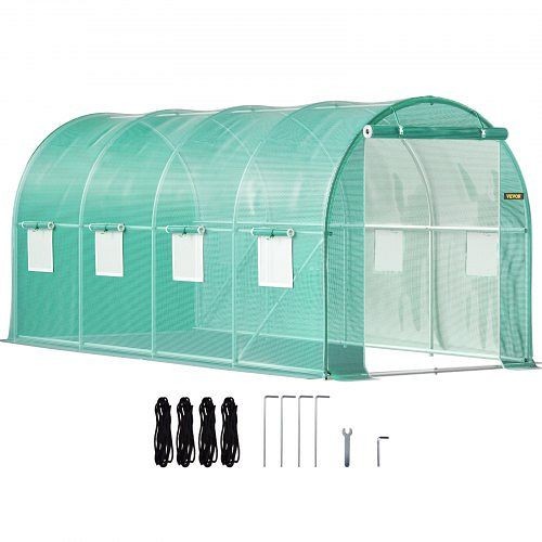VEVOR Walk-in Tunnel Greenhouse Galvanized Frame & Waterproof Cover 15x7x7 ft, Green, YDSDWSL1577FTL1FIV0