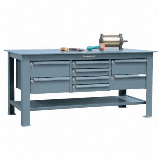 Strong Hold Workbench, Steel, 36 in Depth, 34 in Height, 72 in Width, 16,000 lb Load Capacity, T7236-8DB-KL